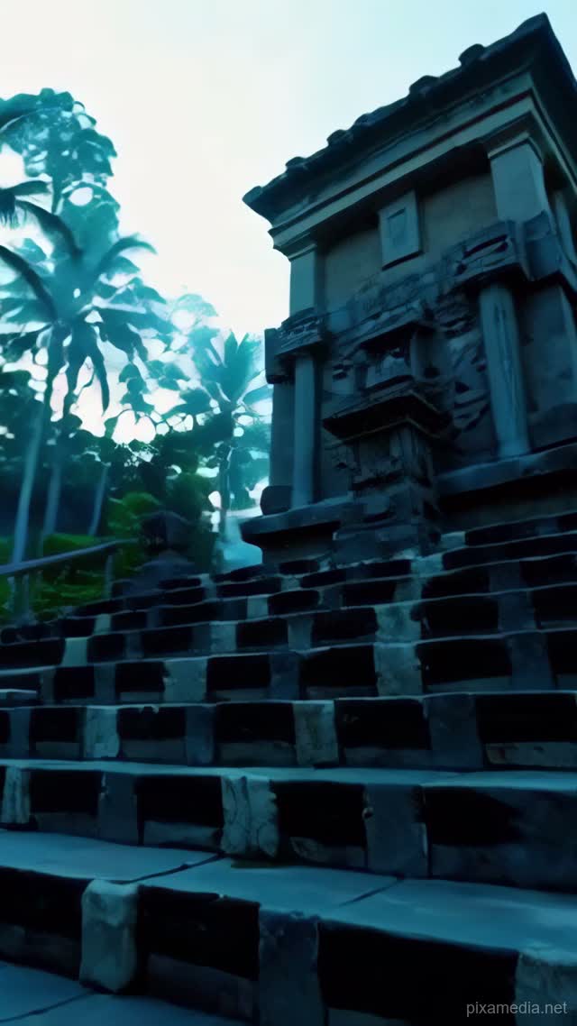 Mist Shrouds Palenque's Stone Crown - Ancient Civilizations AI stock